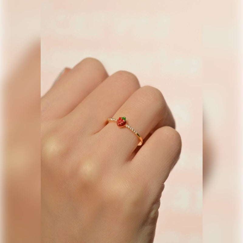 Strawberry Adjustable Ring in Gold or Silver, Knuckle Stacking Ring, Single