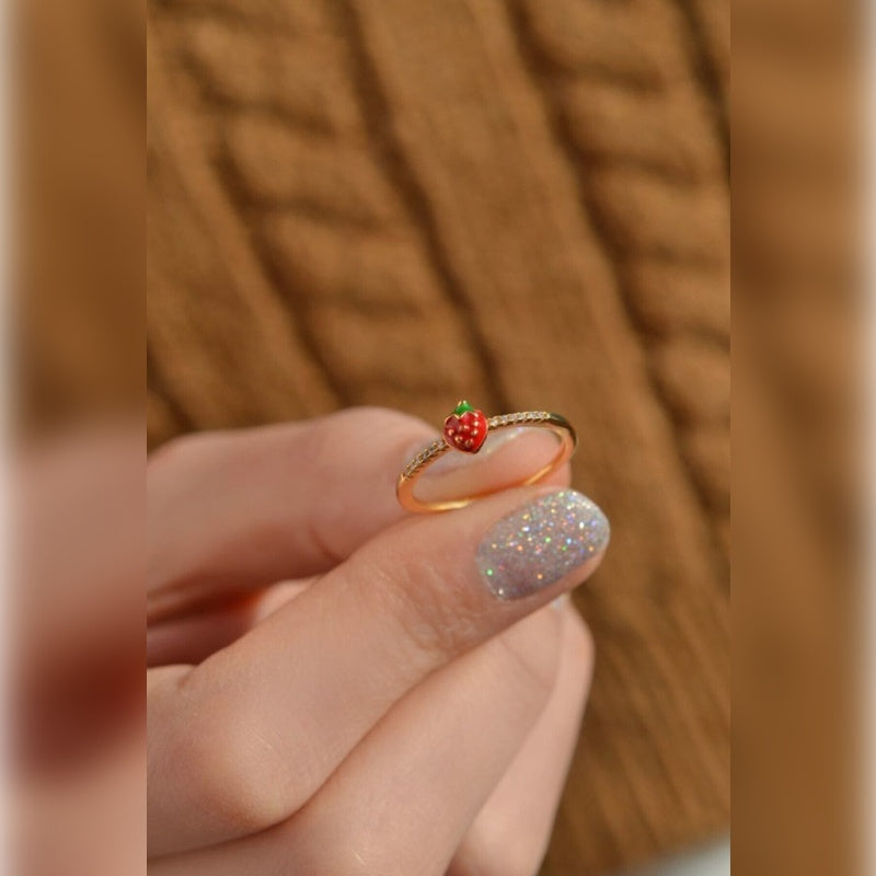Strawberry Adjustable Ring in Gold or Silver, Knuckle Stacking Ring, Single