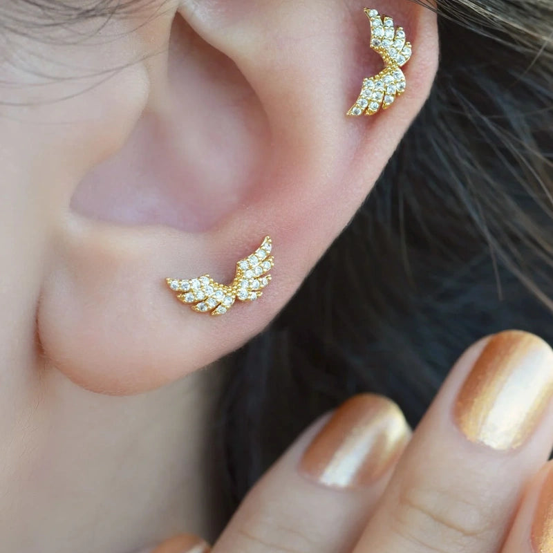 Gold Angel Wing Cartilage Earring for Helix & Tragus, Single
