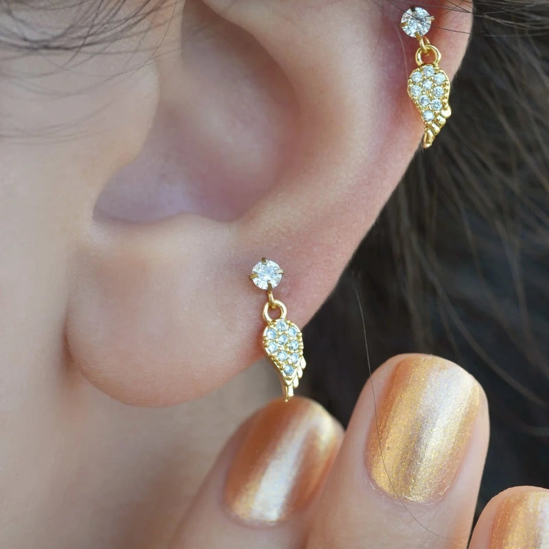 Angel Wing Cartilage Earring for Helix & Tragus in Gold or Silver, Single