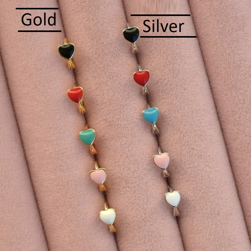 Coloured Heart Cartilage Earring in Gold or Silver for Helix & Tragus, Single
