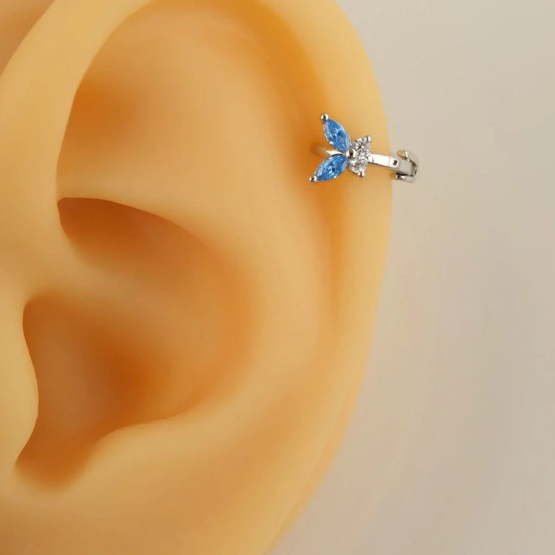 Blue Butterfly Cartilage Hoop Earring, Silver, 6mm, Single