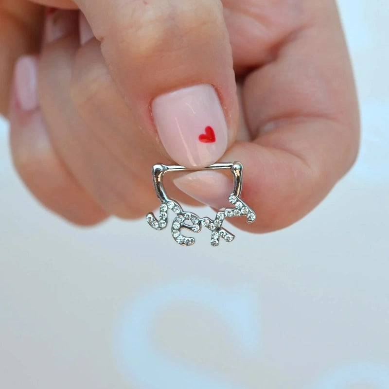 Stainless Steel Stone Zircon Nipple Barbell, Body Piercing, Single