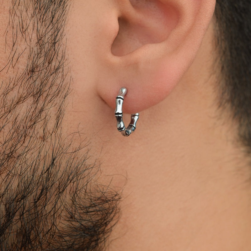 Bone Men's Huggie Hoop Earring, Stainless Steel, Single