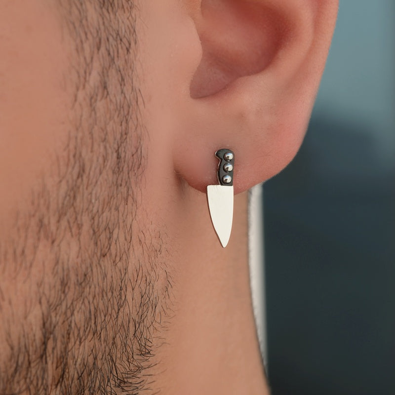 Knife Dangle Men's Hoop Earring, Stainless Steel, Single