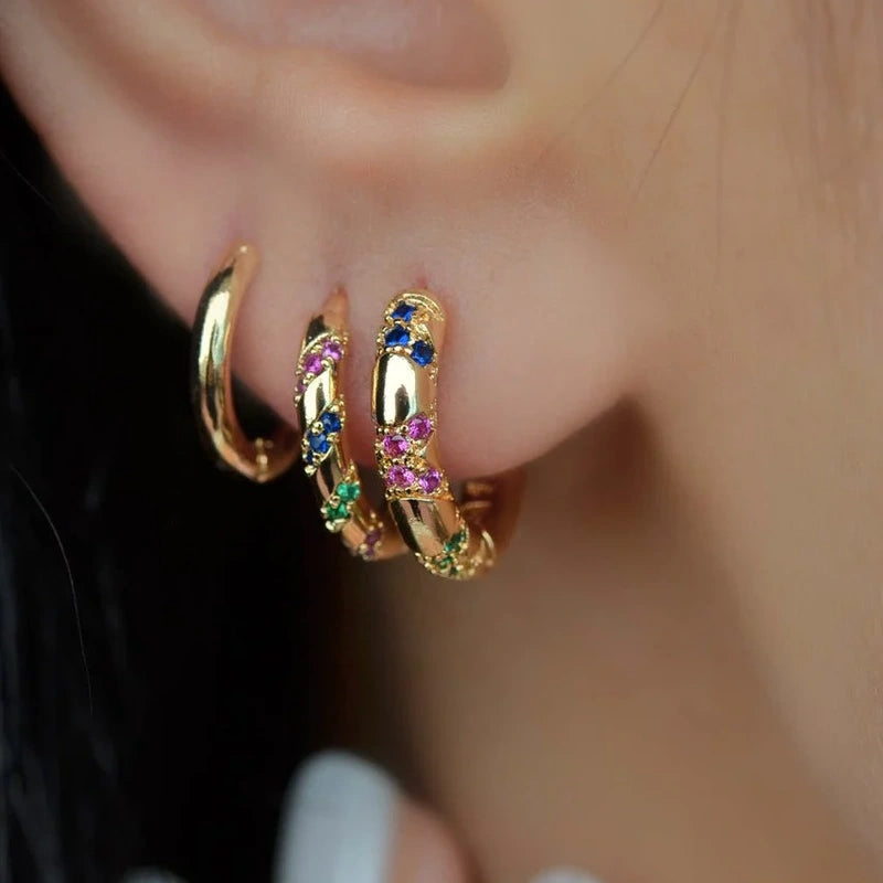 Gold Multicolour Zircon Hoop Earring Set of 3