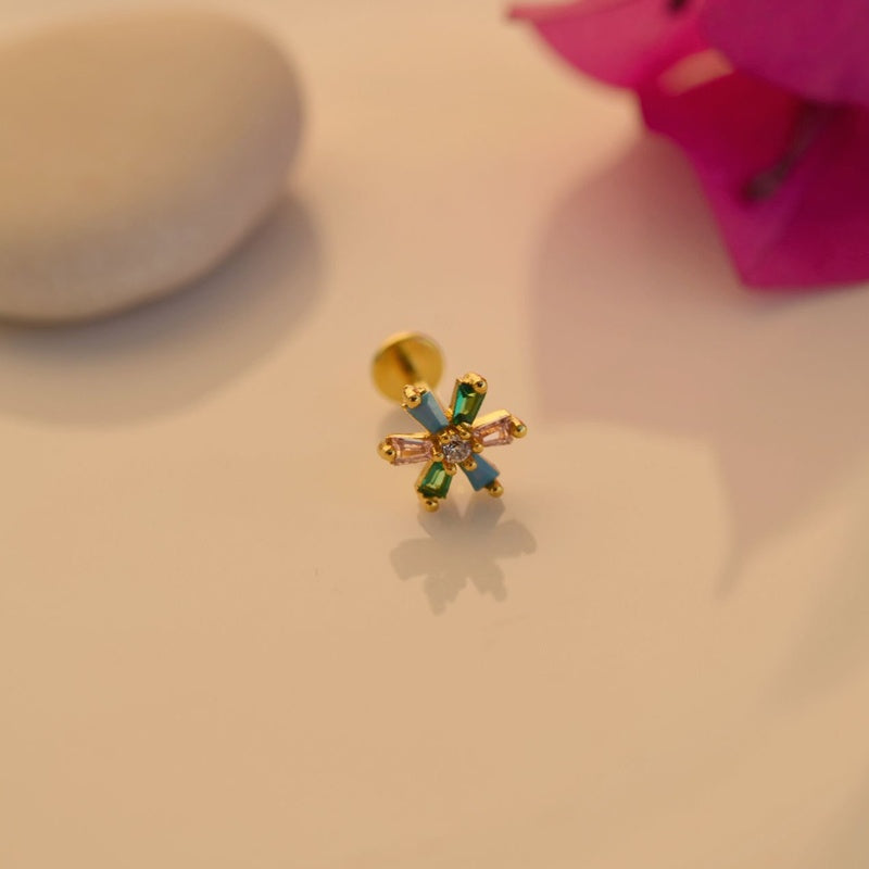 Flower Cartilage Earring for Helix & Tragus in Gold or Silver, Single