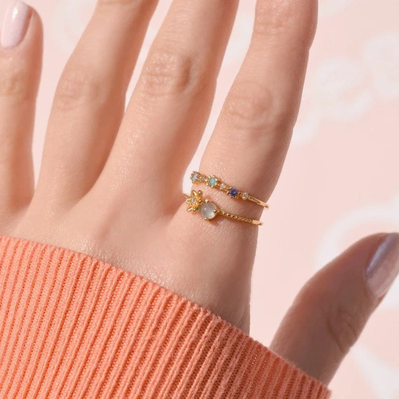 Gold or Silver Flower Zircon Adjustable Ring, Knuckle Ring, Single