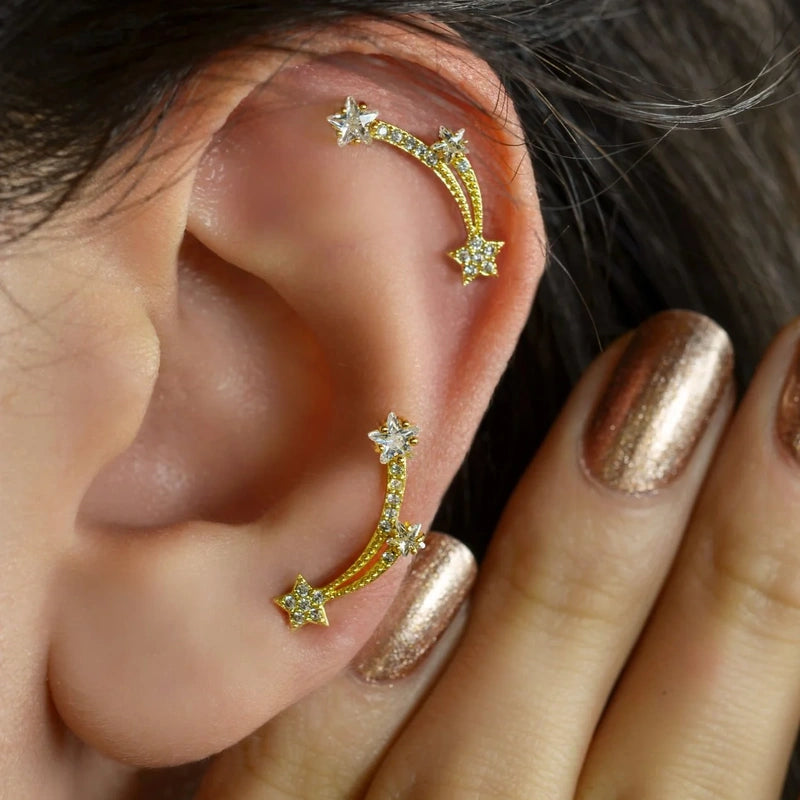 Mini Gold Star Cartilage Earring for Helix & Tragus, Single