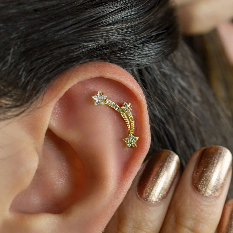 Mini Gold Star Cartilage Earring for Helix & Tragus, Single