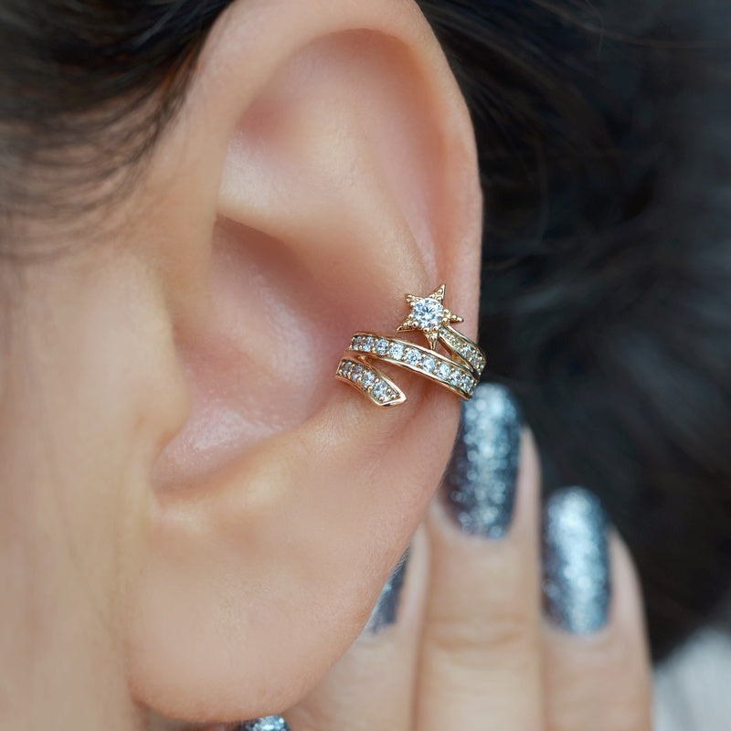 Stone Gold Zircon Ear Cuff for Cartilage, Single