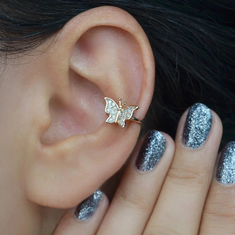 Gold Butterfly Ear Cuff for Cartilage, Single