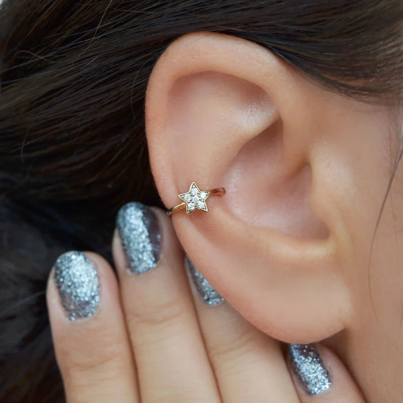 Mini Gold Star Ear Cuff for Cartilage, Single