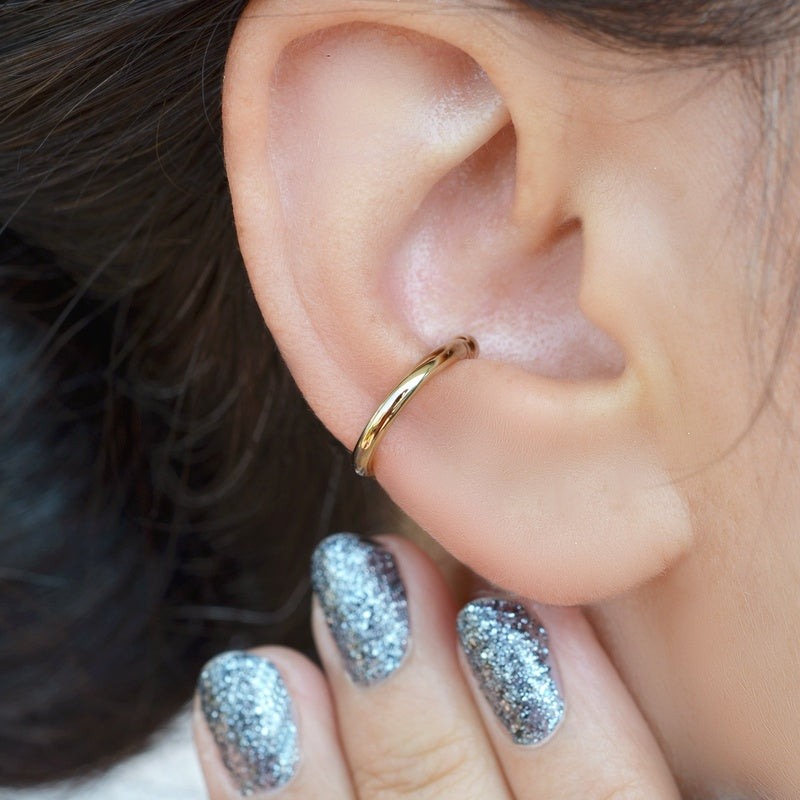 Mini Flat Ear Cuff, Gold or Silver, Single