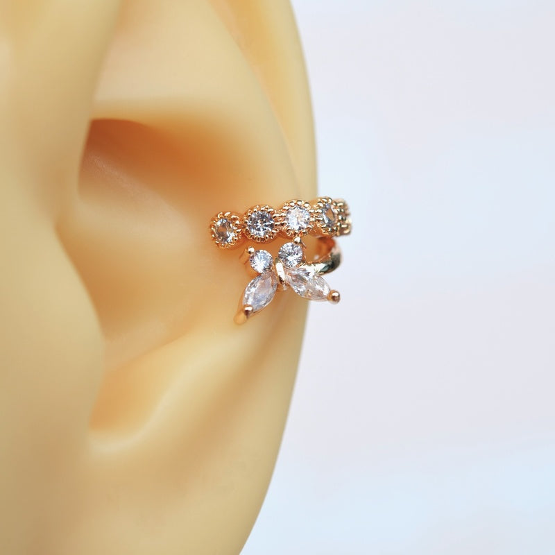 Butterfly Ear Cuff for Cartilage in Gold or Silver, Single