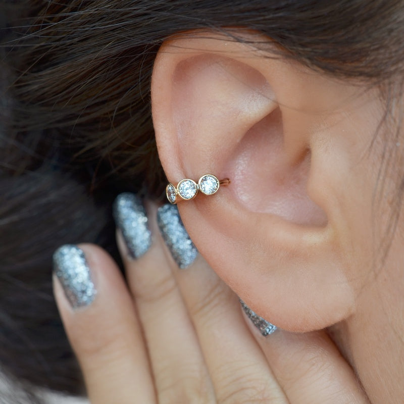 Gold or Silver Zircon Ear Cuff for Cartilage, Compression Cuff, Single