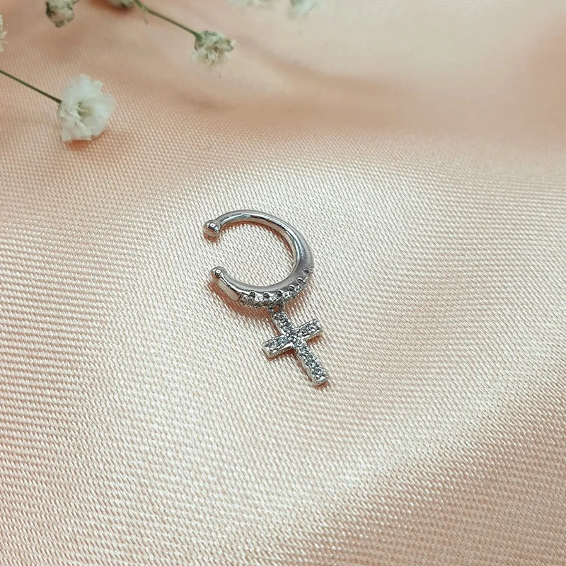 Cross Dangle Ear Cuff, Gold, Single