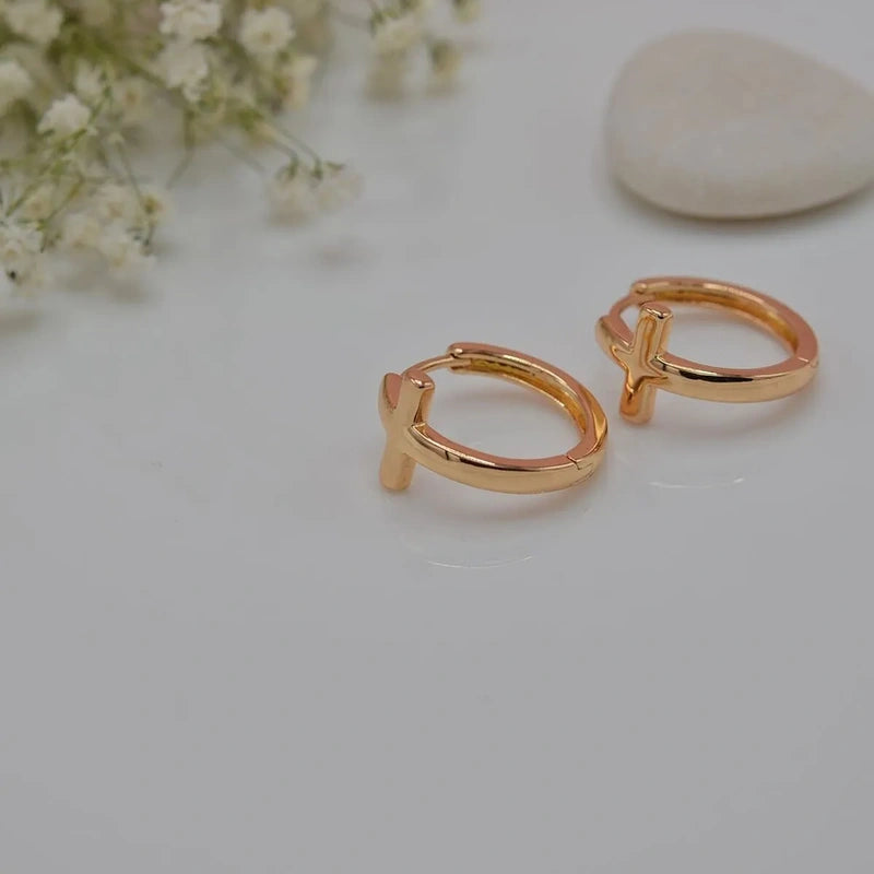 Gold Cross Earring Pair, Hoop and Stud Earrings
