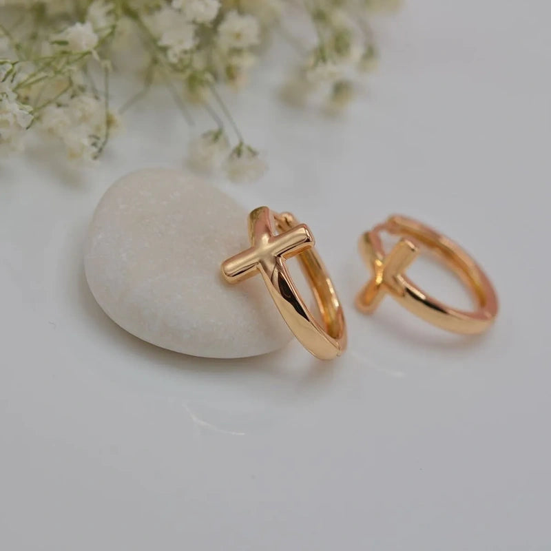 Cross Hoop and Stud Earrings, Gold, Pair