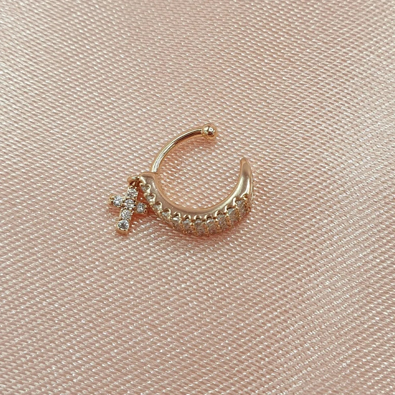 Zircon Cross Dangle Ear Cuff, Gold, Single