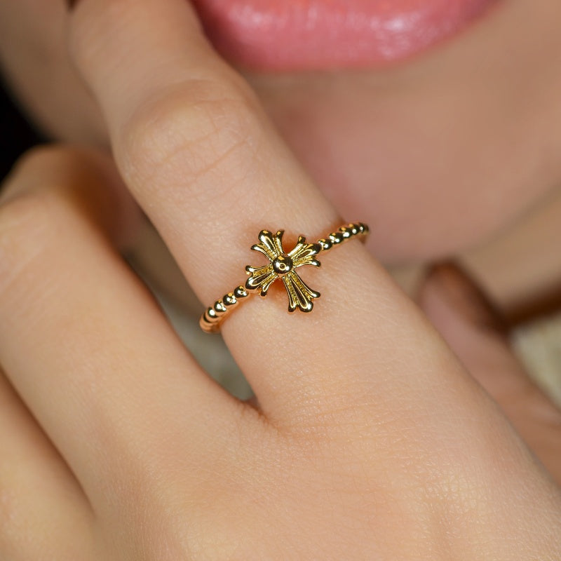 Gold Cross Adjustable Ring, Knuckle Stacking Ring, Single