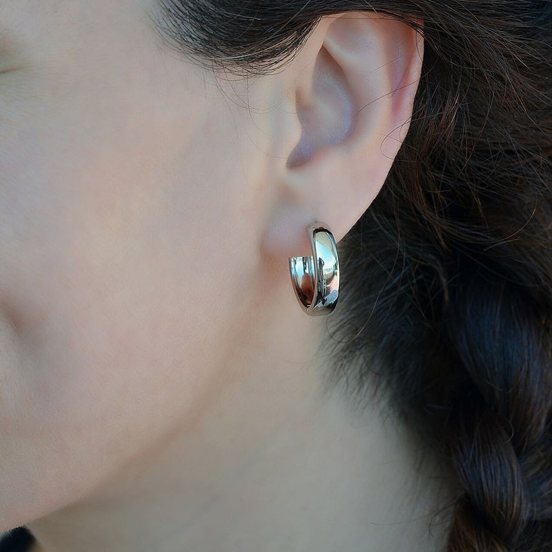 Dainty Flat Huggie Hoop Earrings, Pair