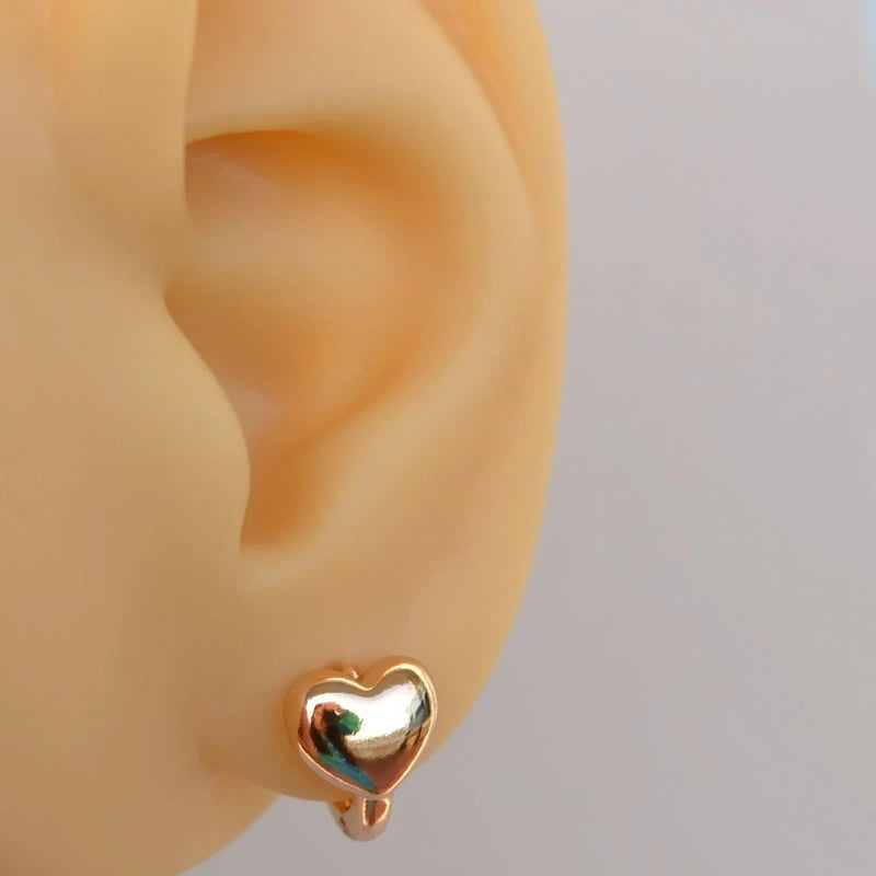 Gold Dainty Heart Huggie Hoop Earrings, Pair