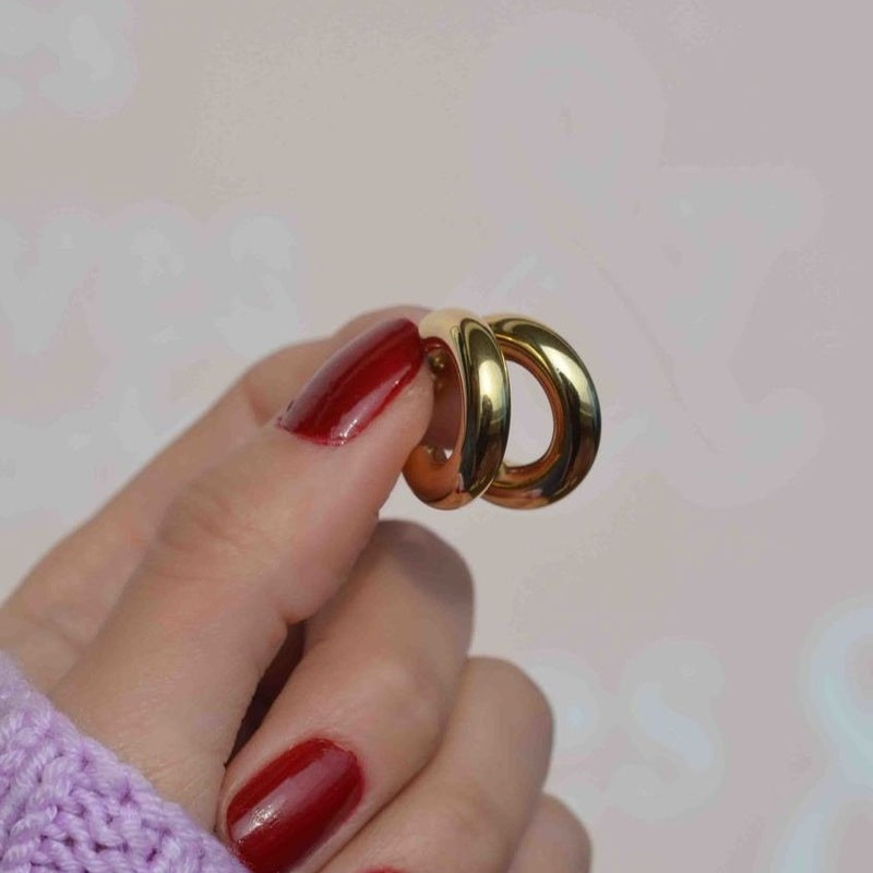 Curved Hoop Earrings, 13mm, Gold, Pair
