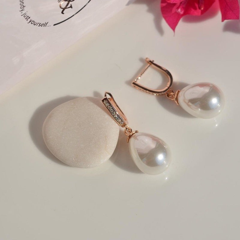 Dainty Pearl Huggie Hoop Earrings in Gold or Silver, Pair