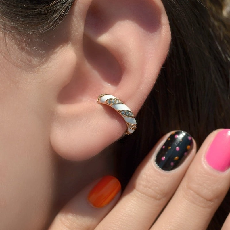 Enamel Ear Cuff in Black, Blue, Pink or White, No Piercing, Single