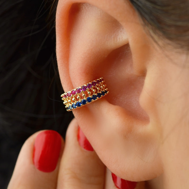 Gold or Silver Zircon Gemstone Ear Cuff for Cartilage, Single