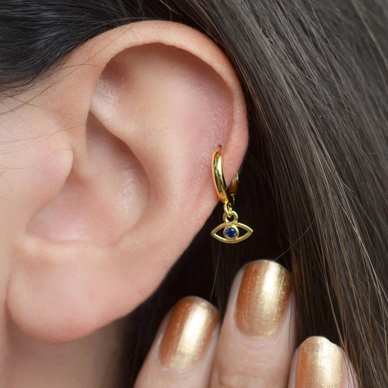 Eye Cartilage Hoop Earring for Helix & Tragus in Gold or Silver, Single