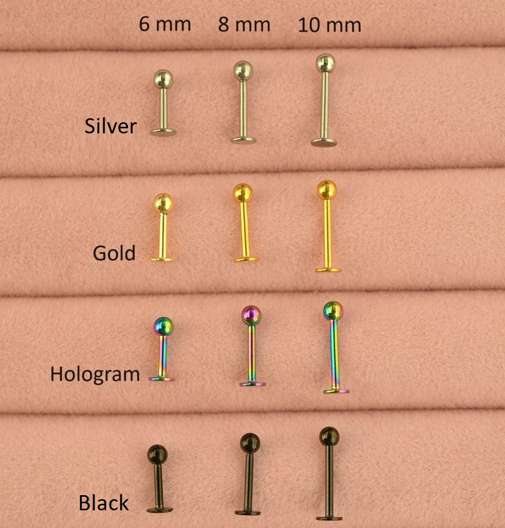 Flat Cartilage Earring in Black, Gold, Silver or Hologram, Single