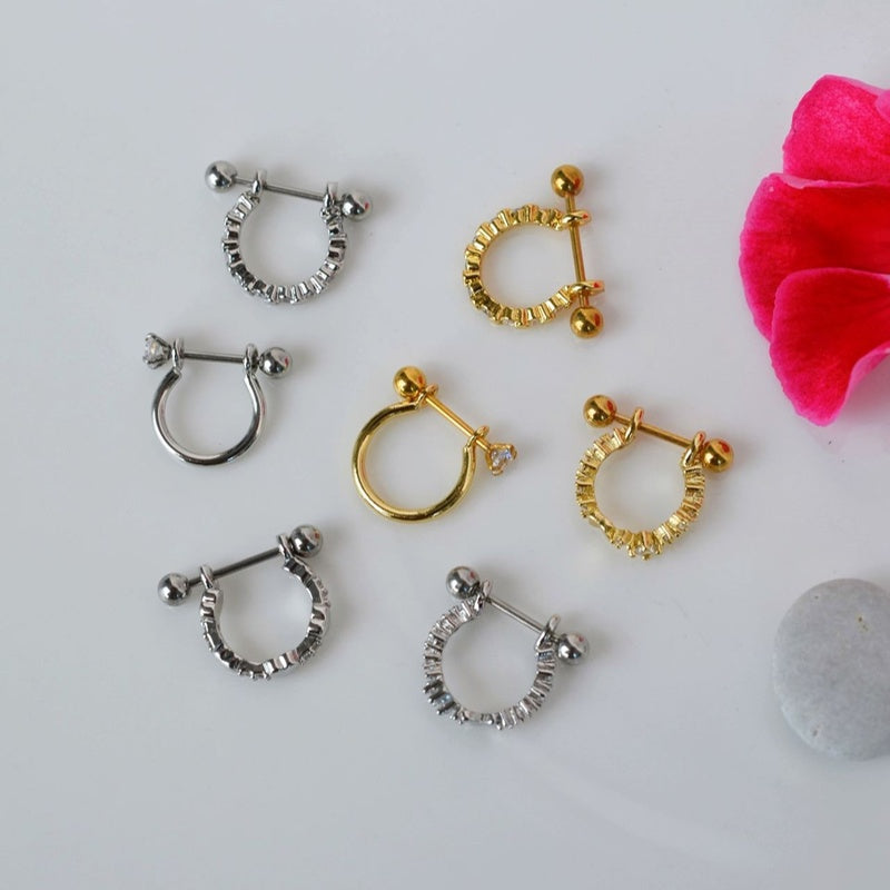 Half Ring Horseshoe Cartilage Earring for Helix & Tragus in Gold or Silver, Single
