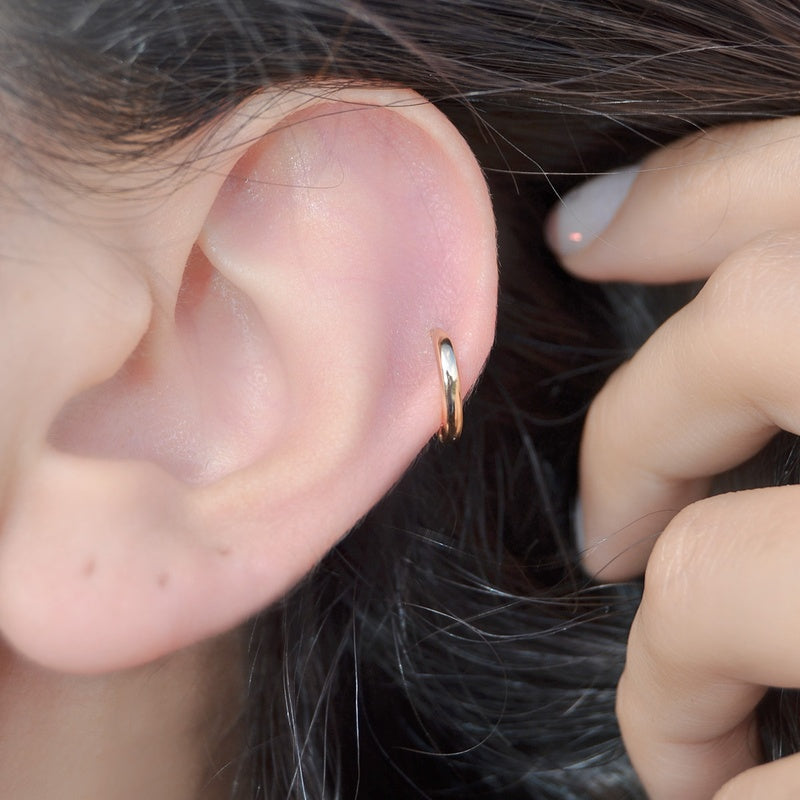 Gold or Silver Flat Cartilage Hoop Earring for Helix & Tragus, Single