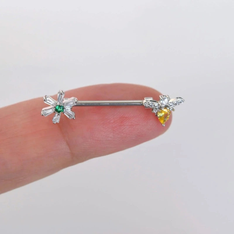 Flower Nipple Barbell, Body Piercing, Single