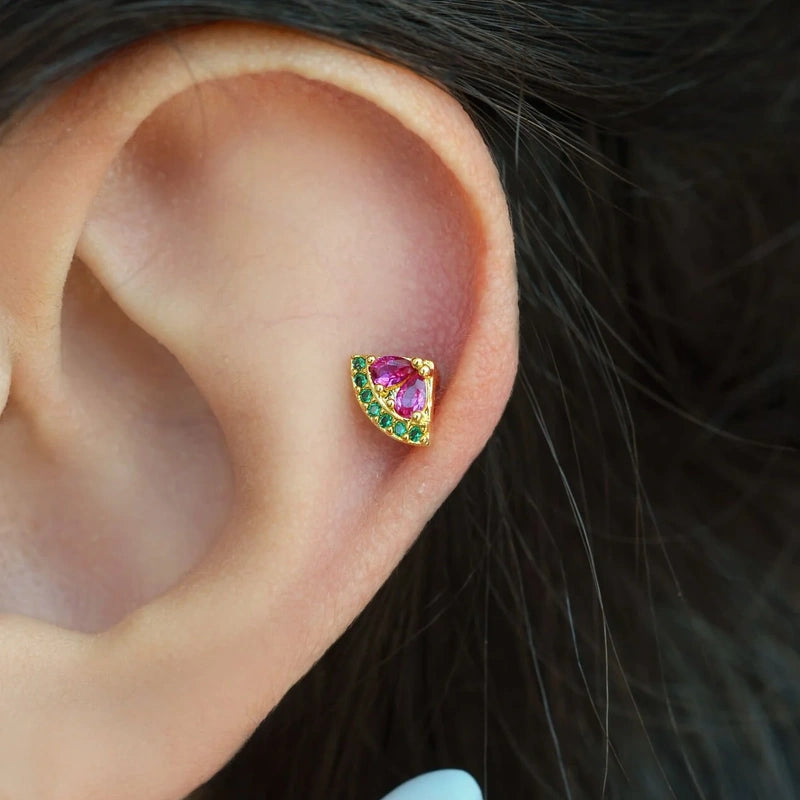 Gold Zircon Cartilage Earring for Helix & Tragus, Single