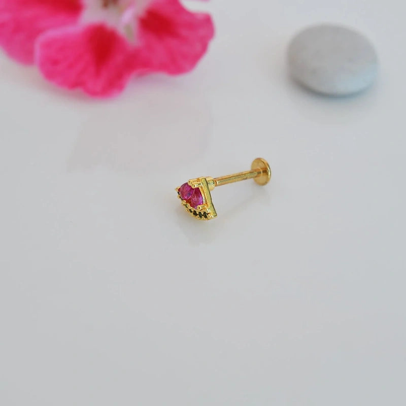 Zircon Piercing Stud, 16G, 8mm, Gold, Single