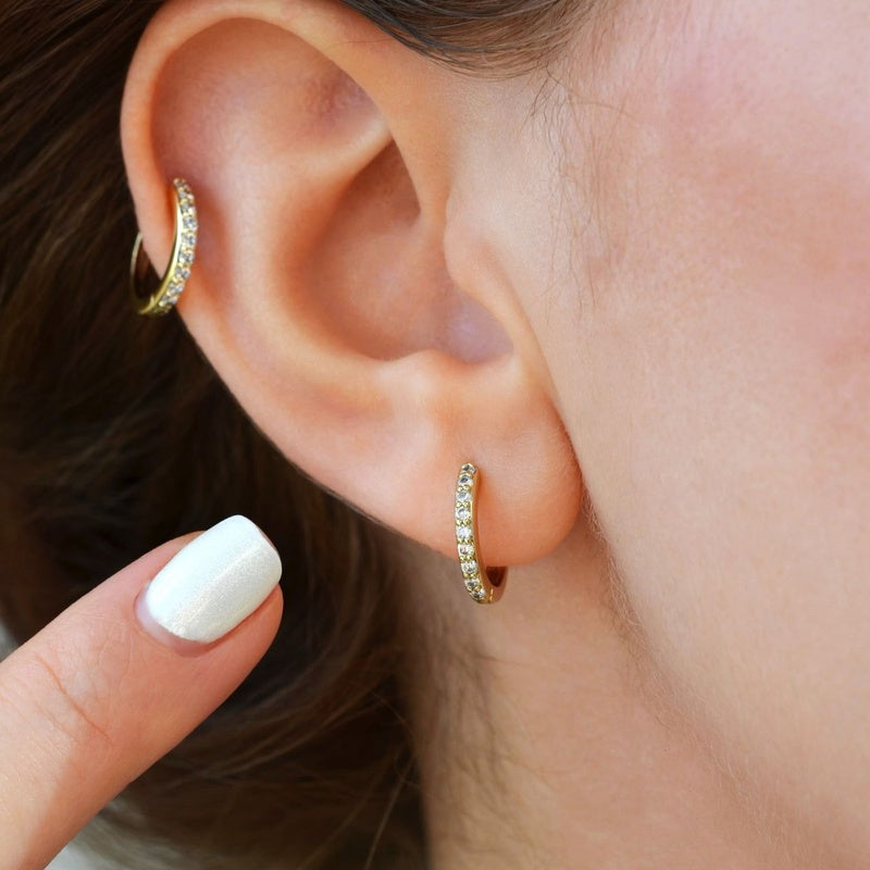 Gold Mini Zircon Huggie Hoop Earrings, Pair