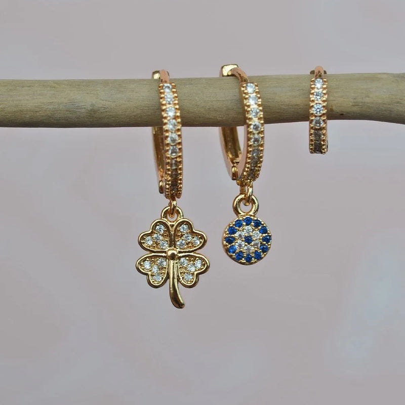 Clover Earring Set, Gold, Set of 3