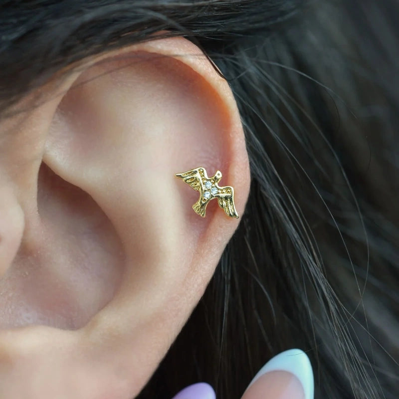 Gold Swallow Bird Cartilage Earring for Helix & Tragus, Single