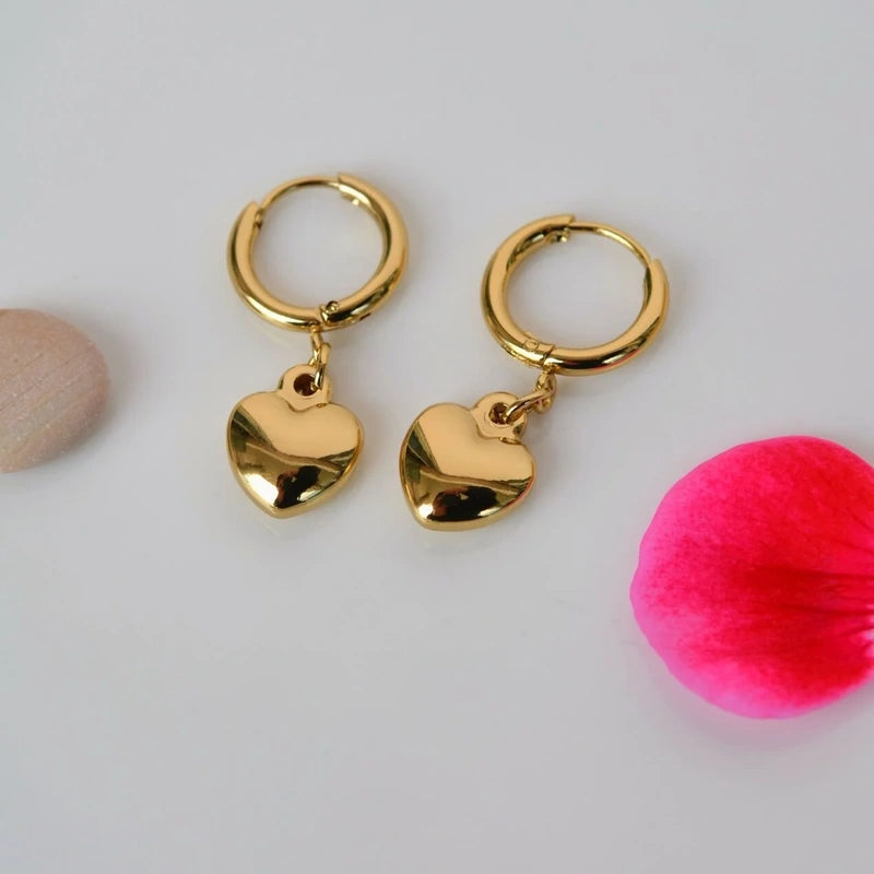 Gold or Silver Dainty Heart Huggie Hoop Earrings, Pair