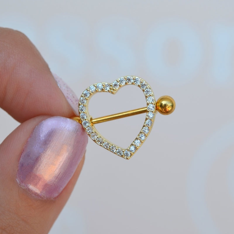 Gold or Silver Heart Nipple Barbell, Body Piercing, Single