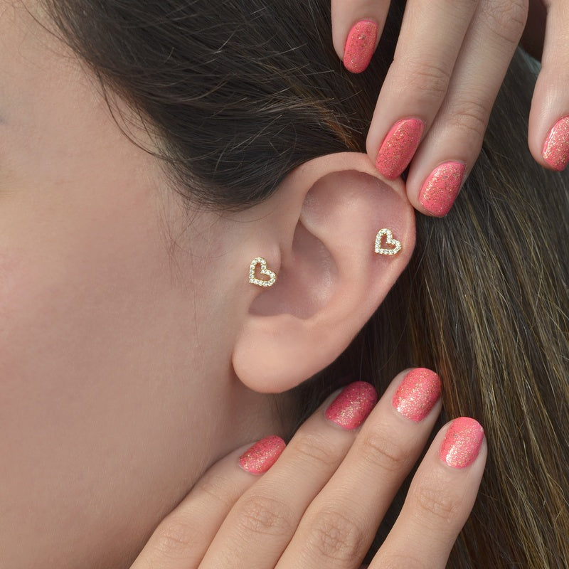 Zircon Heart Piercing Stud, 5mm, Gold or Silver, Single