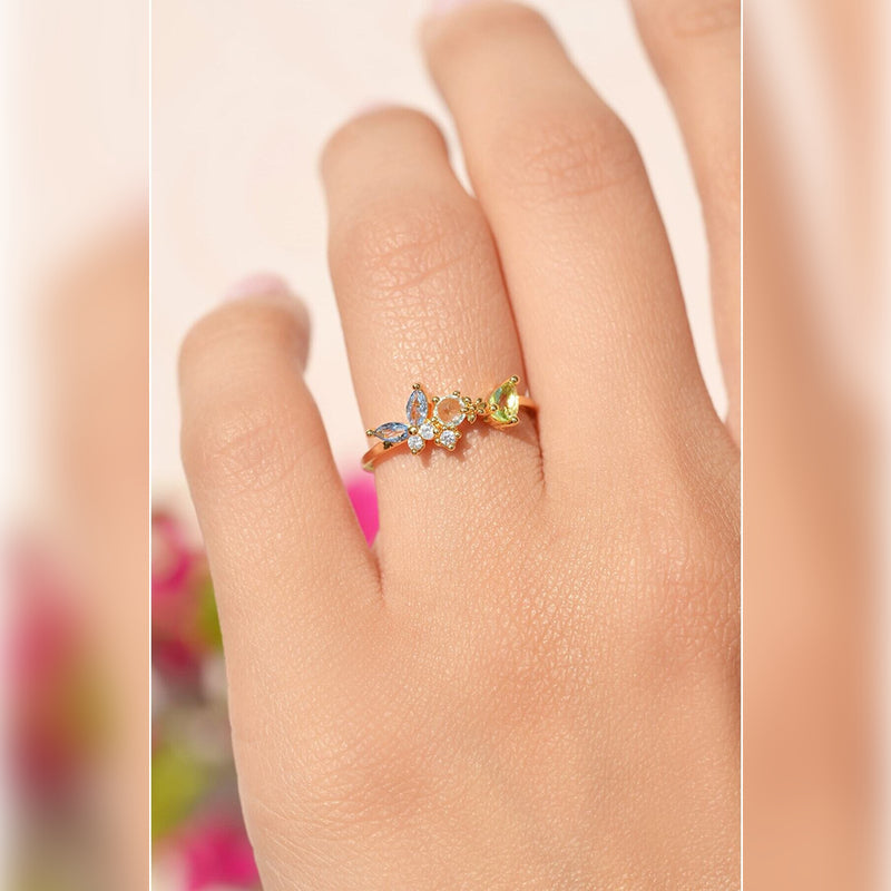 Multicolour Butterfly Adjustable Ring, Gold Colour, Single