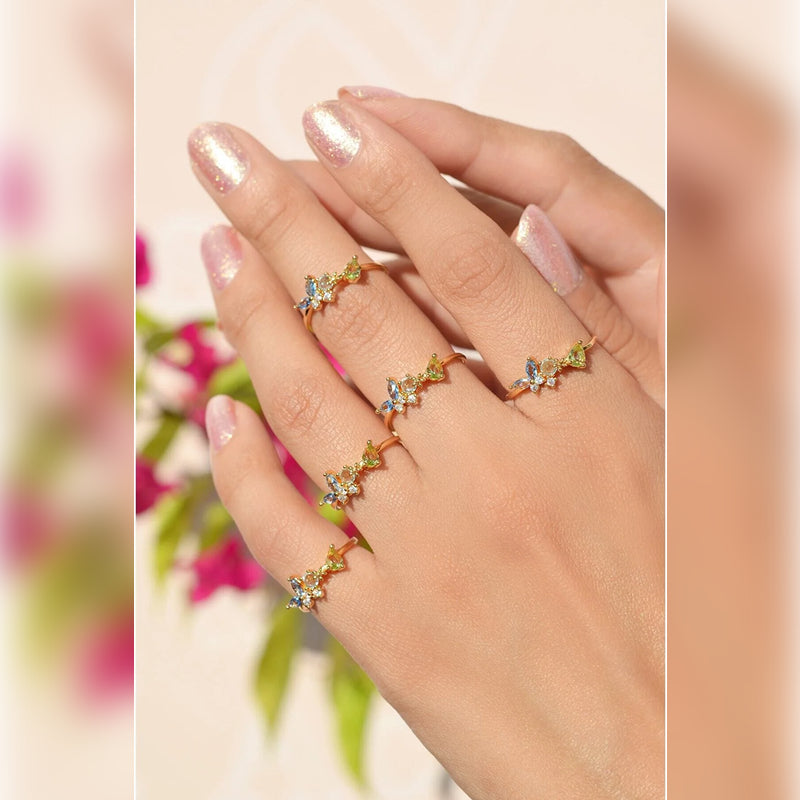 Multicolour Butterfly Adjustable Ring, Gold Colour, Single
