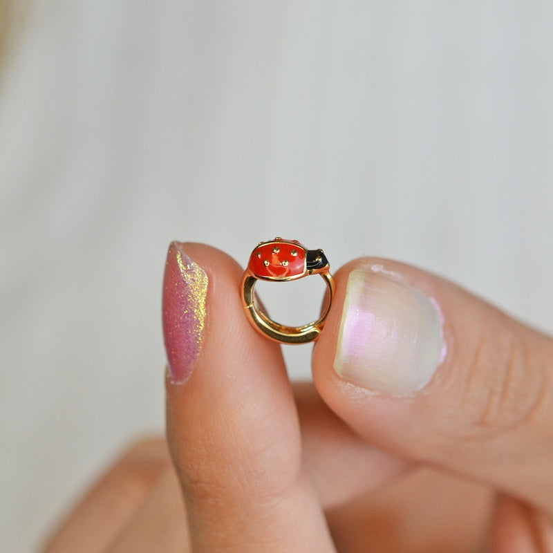 Ladybug Cartilage Hoop Earring for Helix & Tragus, 18G, 7mm, Gold, Single