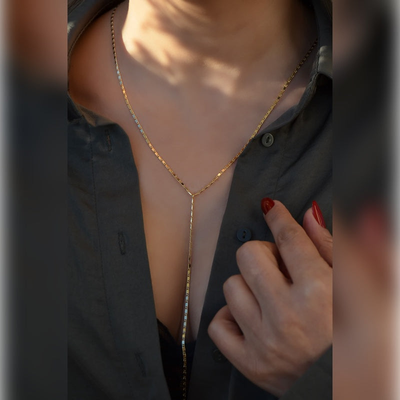 Gold or Silver Lariat Necklace, Minimal Y Chain, Single