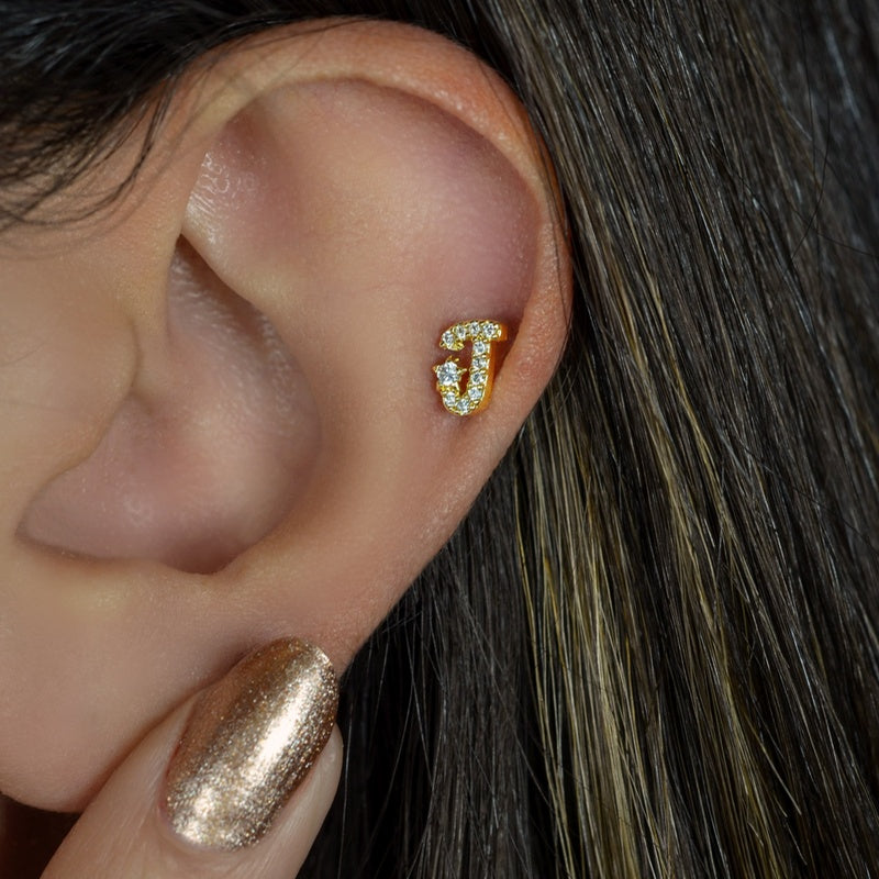 Letter Earrings Stud Letter Earrings  Piercing for Helix, Tragus, Lobe, and Cartilage Gold  Silver Gift For Her