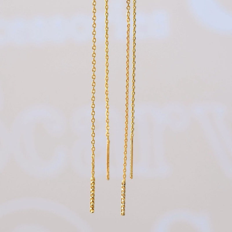 Long Chain Huggie Hoop Earrings in Gold or Silver, Pair